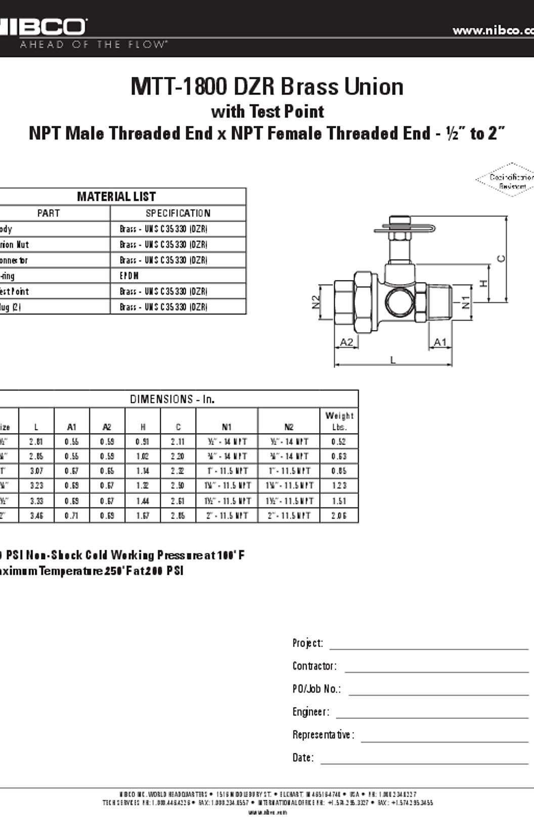 NIBCO MTT-1800 Submittal