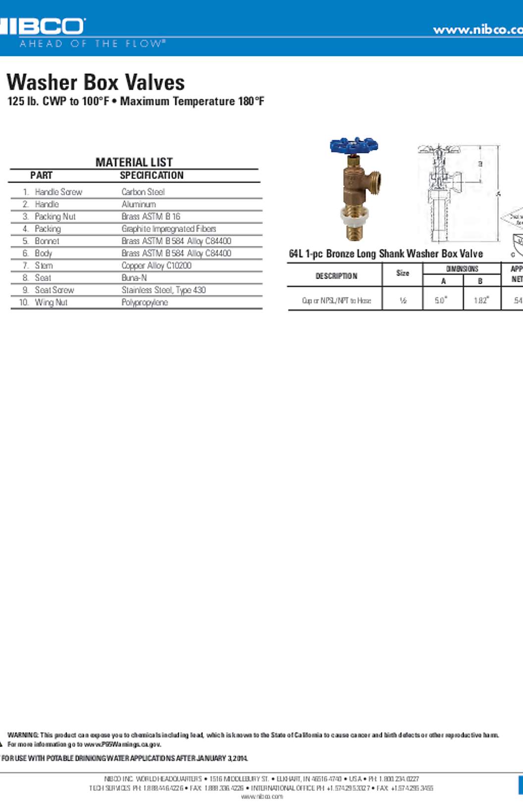 NIBCO 64L Spec Sheet