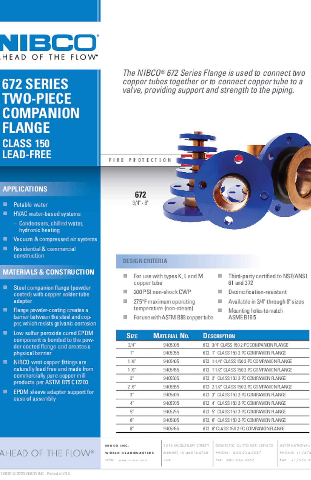 NIBCO 672 Series Two-Piece Companion Flange Submittal