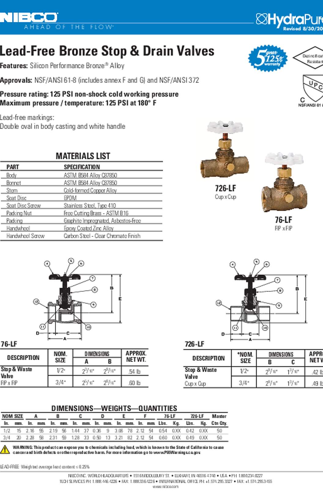 NIBCO Lead-Free Bronze Stop & Drain Valves Submittal