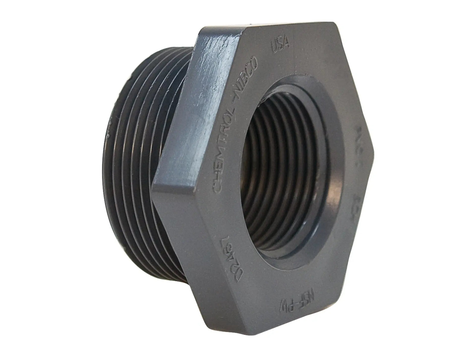 NIBCO CA15450, 1-1/4 in. x 1/2 in. Chemtrol Flush Socket Reducer Bushing TxT PVC 80 4518-3-4