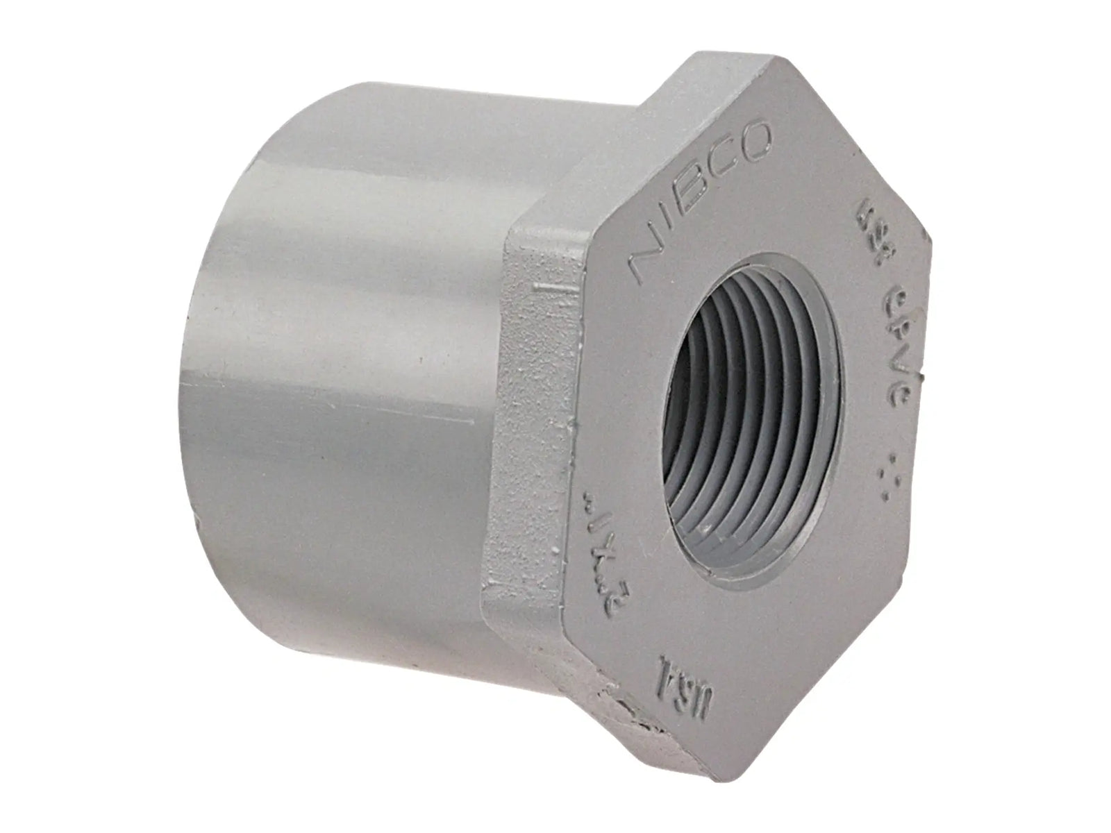 NIBCO CB12700, 2in. x 1/2in. Flush Spigot x Thread Reducer Bushing Spg x FPT Corzan CPVC Sch 80
