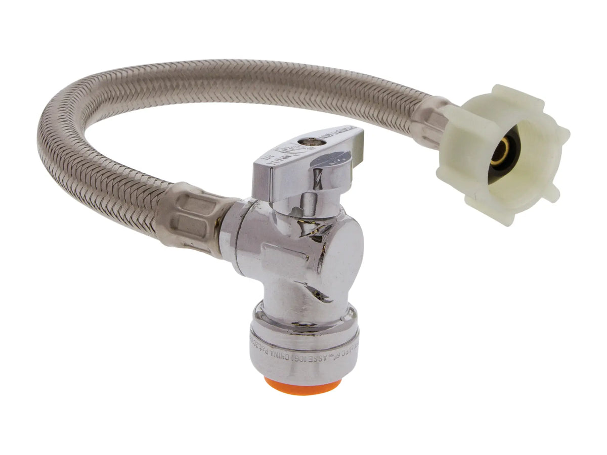 NIBCO FX612L9, 1/2in. x 1/2in. Supply Stop Valve LF, Angle, PUSH x Compression with Flexible Hose