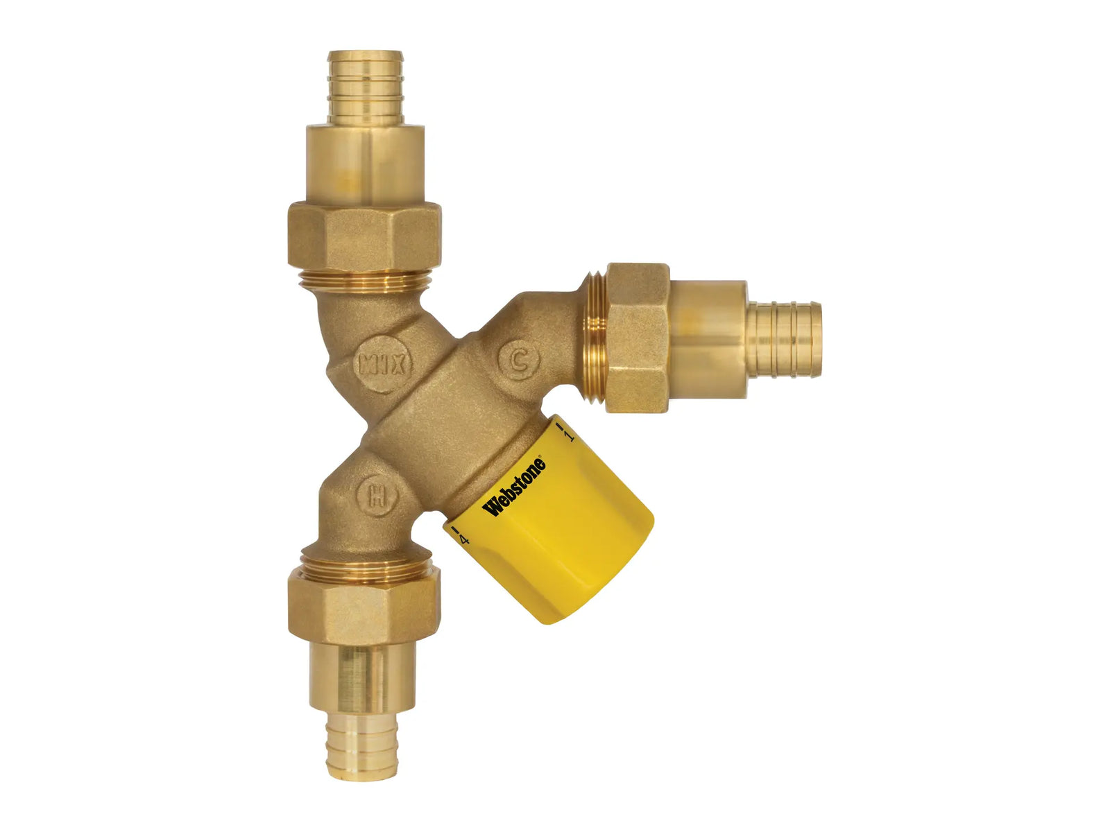 Webstone H-71203W-Y, 3/4in.x3/4in. Y-Pattern Thermost Mix Valve DZR Brass Valve w/ Angled Cold Inlet