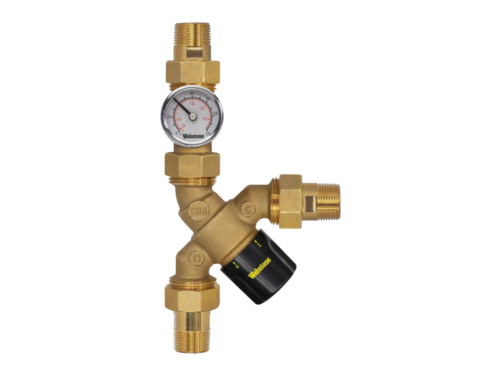 Webstone H-74272W-Y-TG, 1/2in.x1/2 in. MIP Y-Thermost Mixing Valve W/Integral Check Valve Temp Gauge