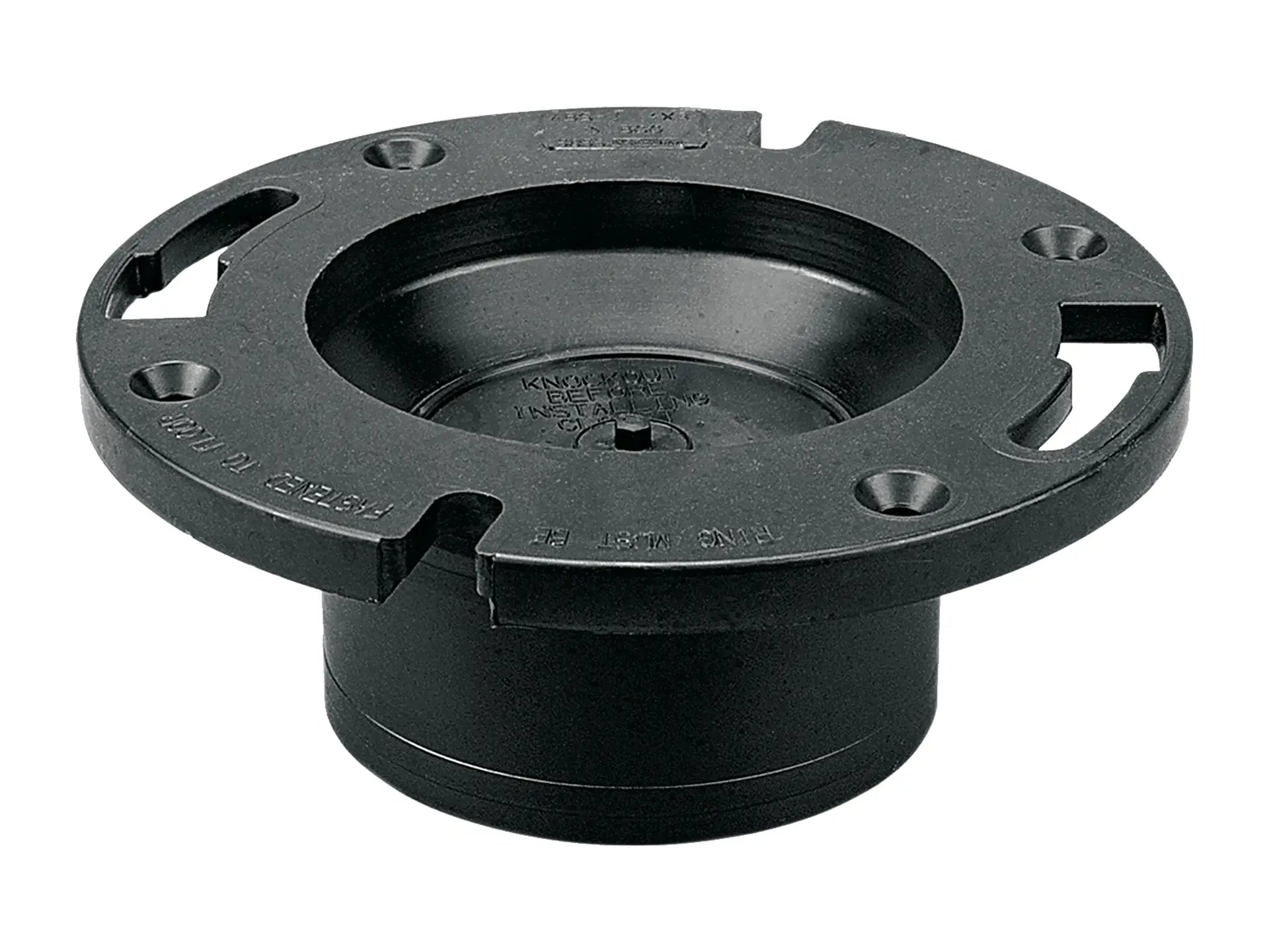 NIBCO I355900, 4 in. x 4 in. Closet Flange with Knockout Test Plug Hub ABS DWV 5855