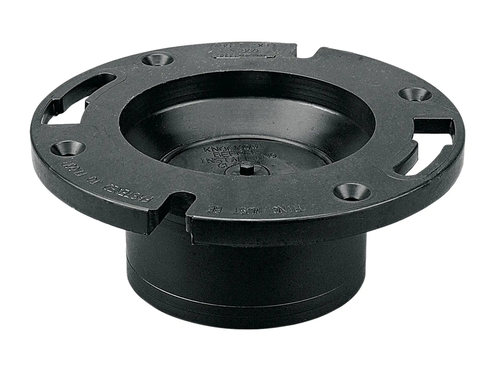 NIBCO I440100, 4 in. x 3 in. Closet Flange with Knockout Test Plug Hub ABS DWV 5855