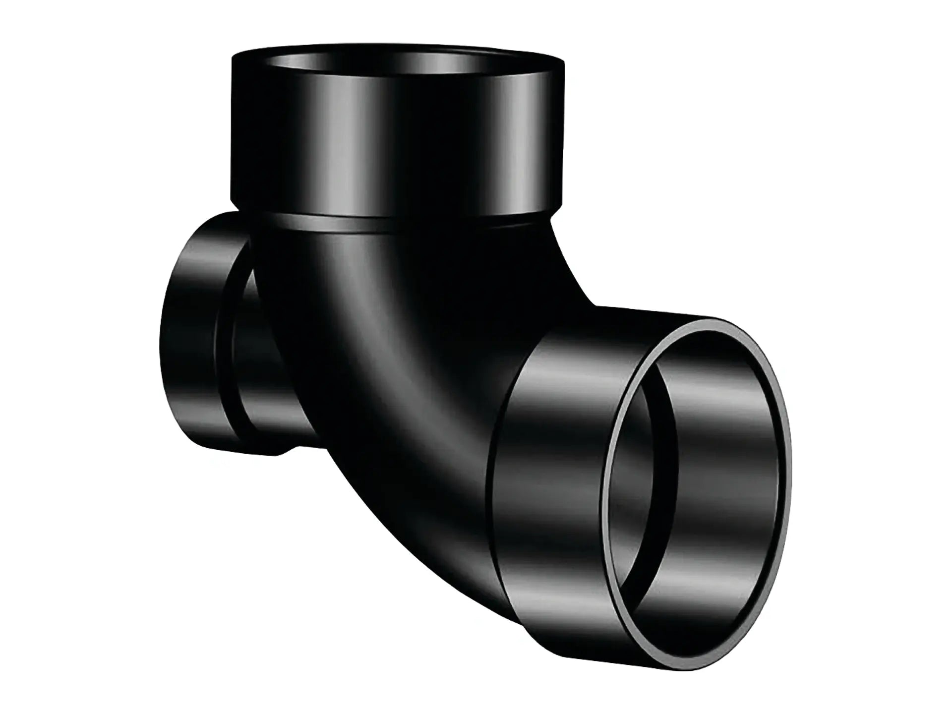 NIBCO I445250, 3 in. x 3 in. x 2 in. 90° Elbow with High Heel Inlet Hub x Hub x Hub ABS DWV 5861