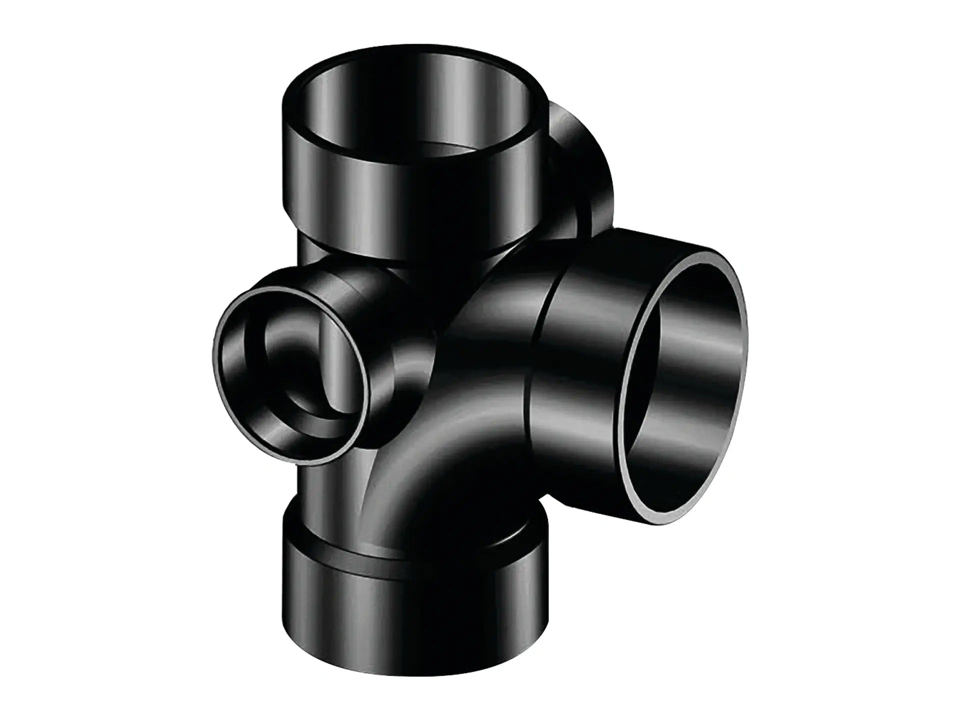 NIBCO I490500, 4in. x 4in. x 4in. x 2in. Sanitary Tee with 90° Right and Left Inlets Hub ABS DWV