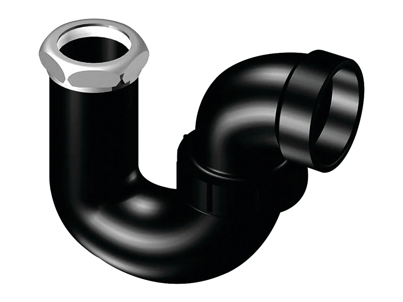 NIBCO I600400, 1-1/2in. x 1-1/4in. P-Trap with Union Joint Hub x SJ with Chrome Nut ABS DWV 5892-C
