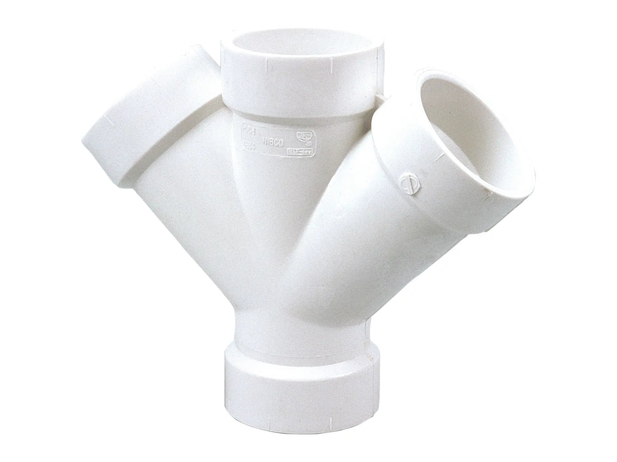 NIBCO K266000, 4 in. x 4 in. x 3 in. x 3 in. 45° Double Wye Hub PVC DWV 4834