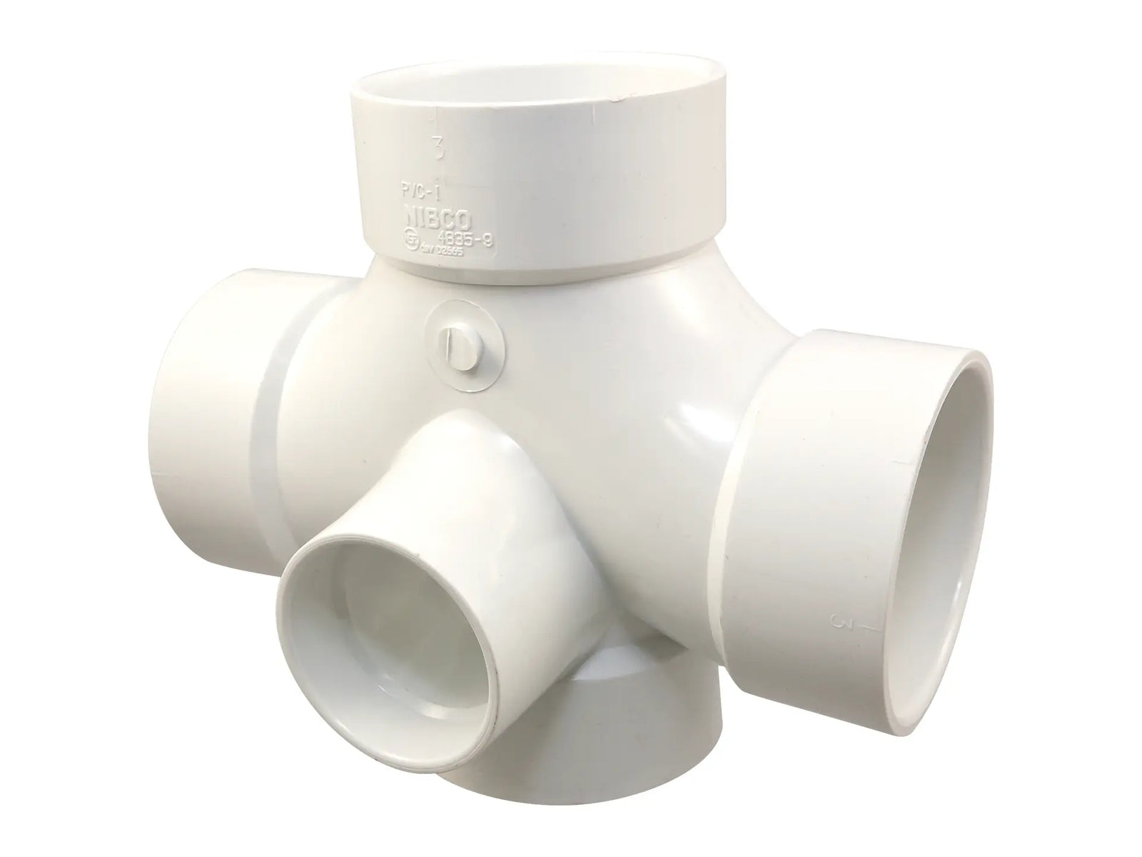 NIBCO K275380, 4 in. x 4 in. x 4 in. x 4 in. Double Sanitary Tee with 90° Inlet Hub PVC DWV 4835-9