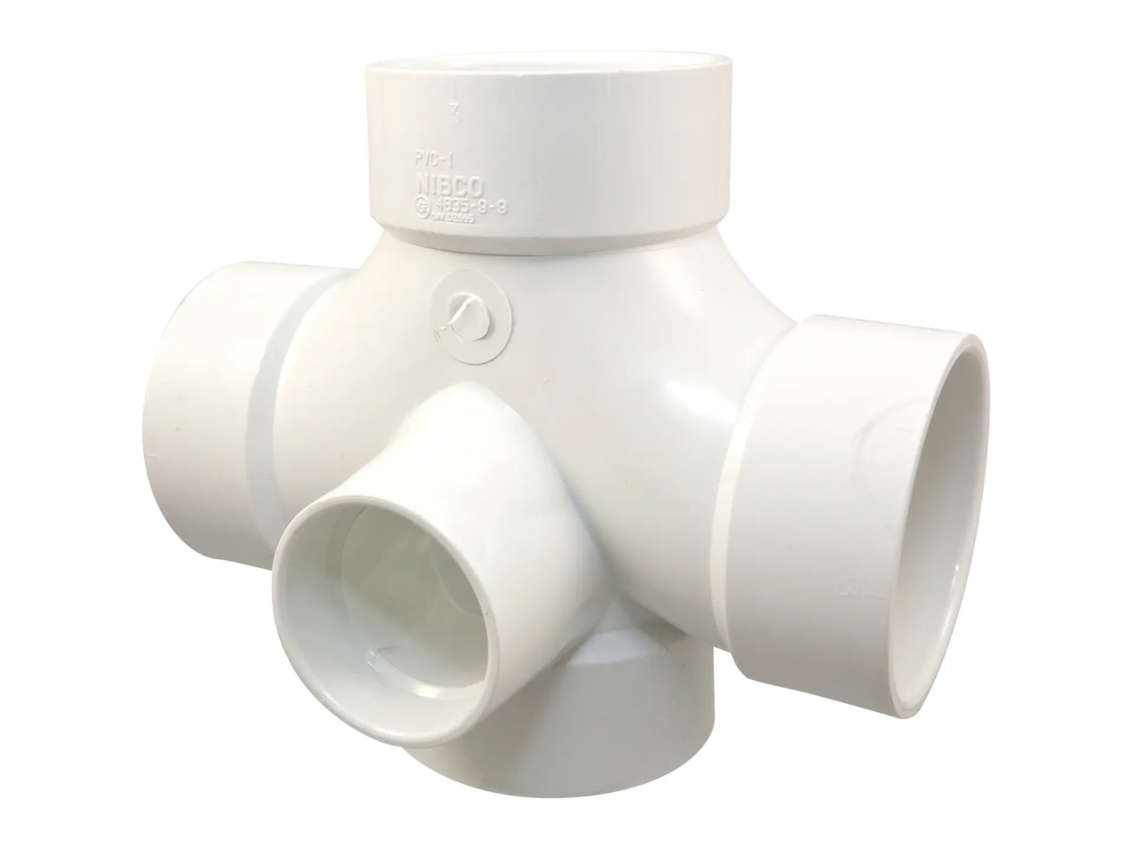 NIBCO K276750, 4 in. x 4 in. x 4 in. x 4 in. Double Sanitary Tee PVC W/Two-90° Side Inlets 4835-9-9