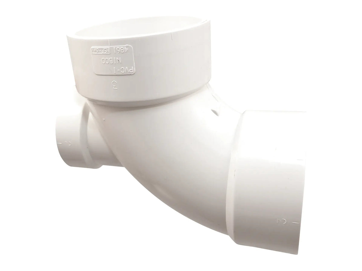 NIBCO K445300, 3in. x 3in. x 1-1/2in. 90° Elbow with High Heel Inlet Hub x Hub x Hub PVC DWV 4861