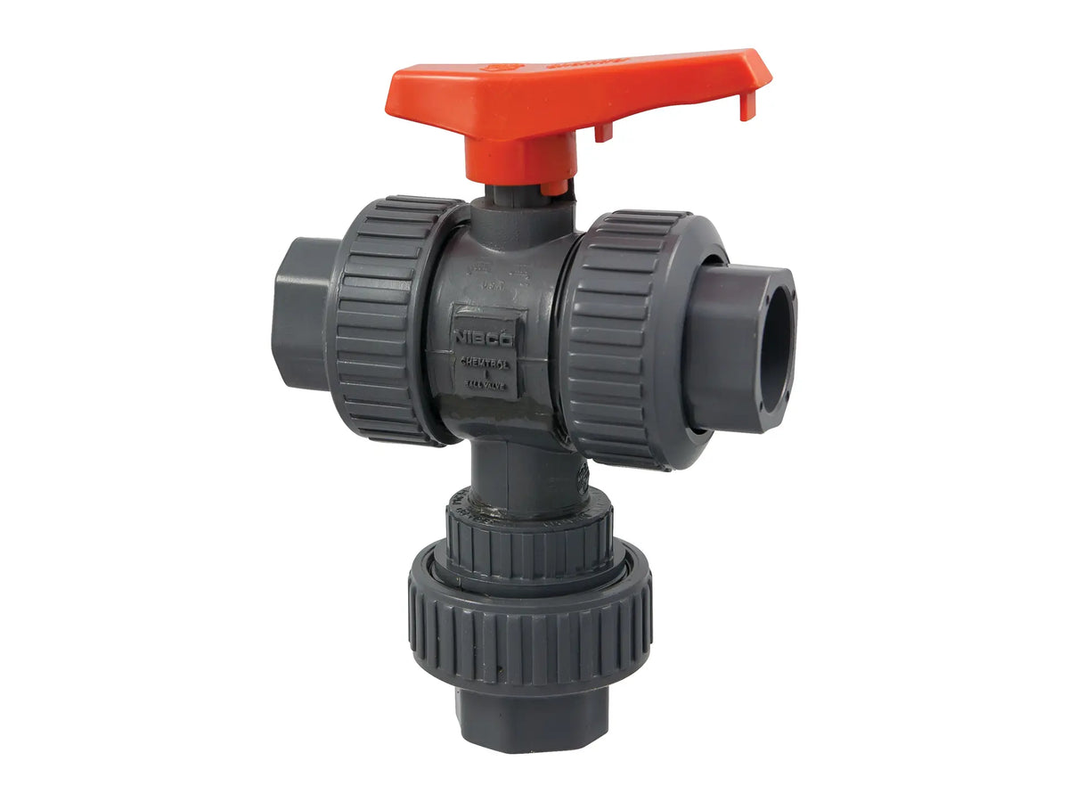 NIBCO MA783AA, 1in. Ball Valve Socket, True Union, 3-Way 3-Position Multi-Port, PVC Schedule 80