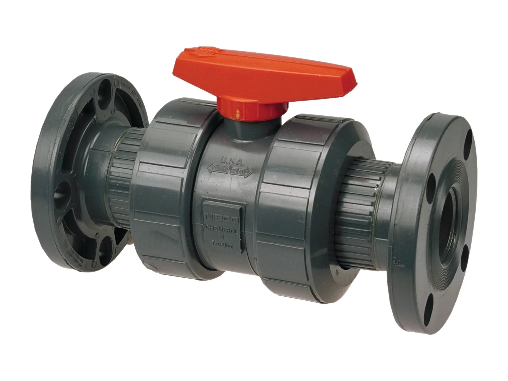 NIBCO MA937A6, 1/2in. Bleach Ball Valve Flanged, Tru-Bloc True Union, Vented, PVC Schedule 80