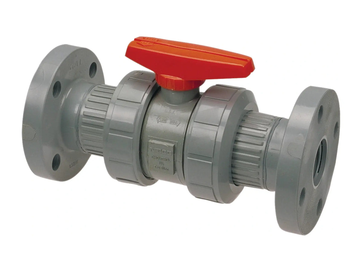 NIBCO MB606AF, 3 in. Ball Valve Tru-Bloc True Union, Corzan CPVC Schedule 80, FKM, Flanged F51TBV