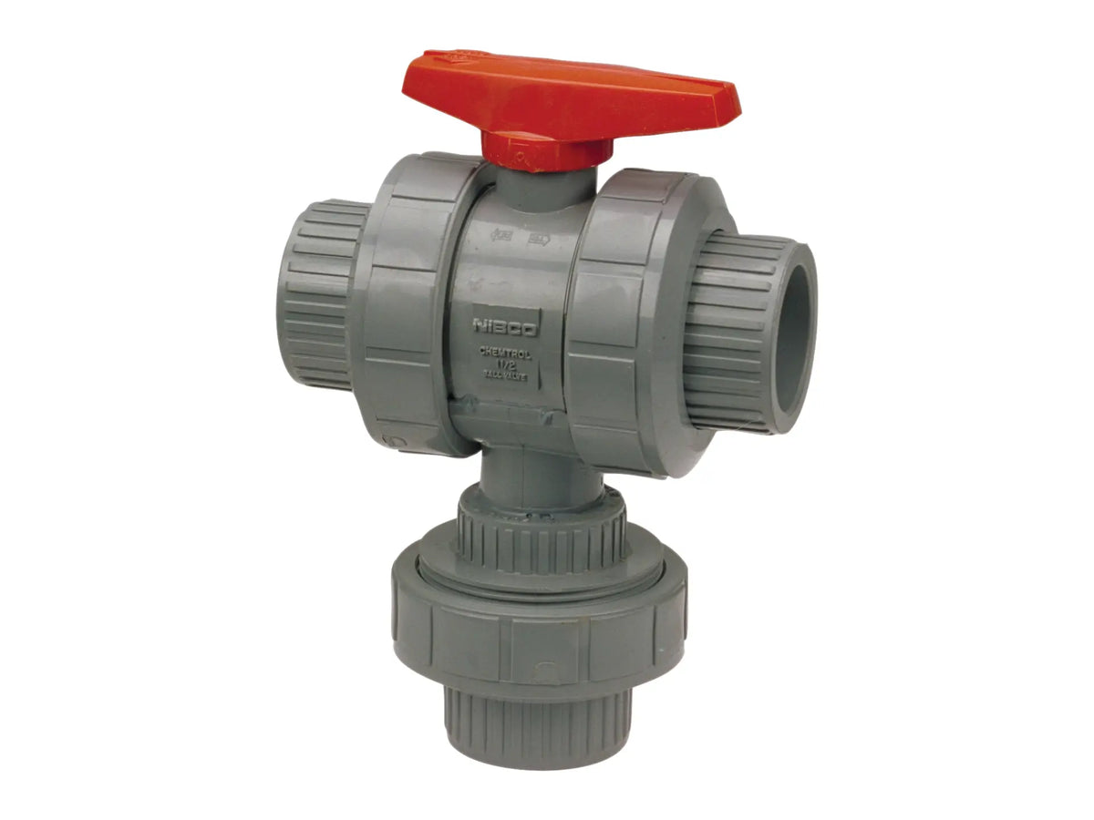 NIBCO MB783AB, 1-1/4in. Ball Valve Socket, True Union, 3Way 3Position Multi-Port, Corzan CPVC Sch 80