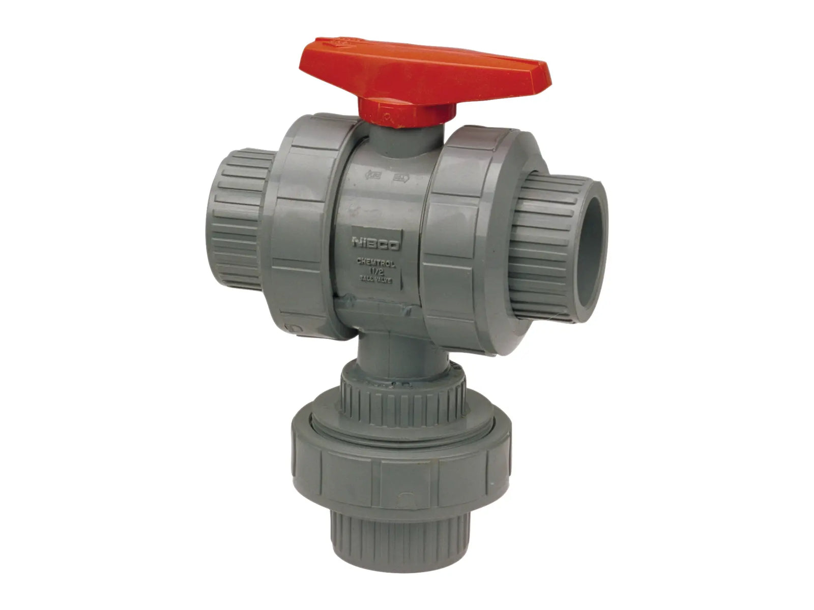NIBCO MB986AD, 2in. Ball Valve Socket, True Union, 3-Way 2-Position Diverter, Corzan CPVC Sch 80