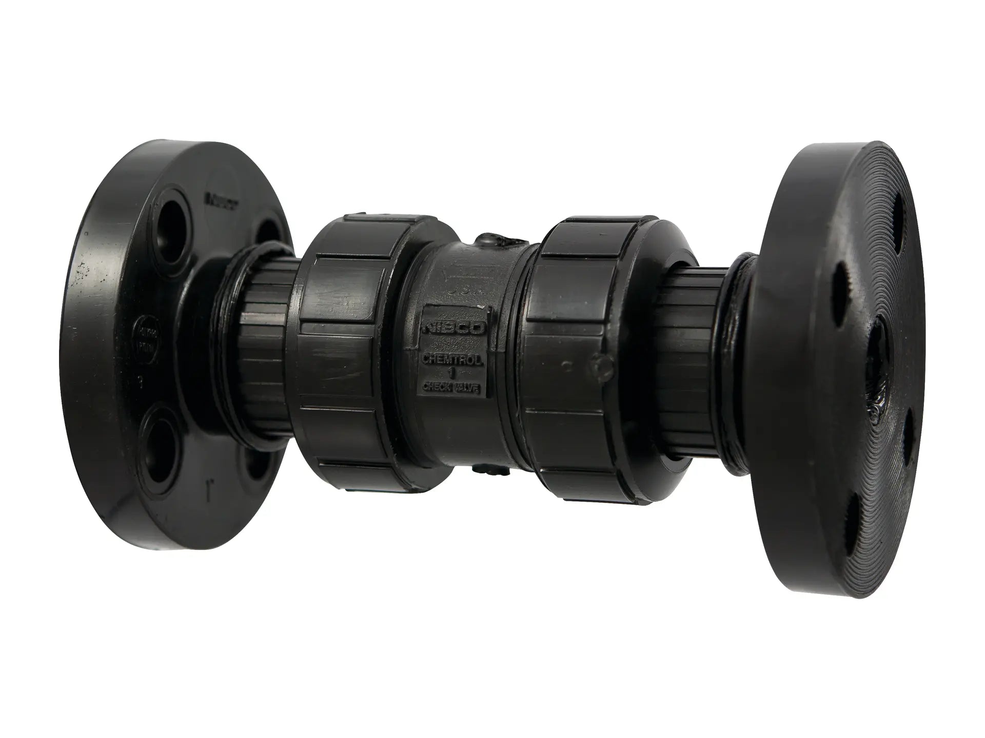 NIBCO MC802AC, 1-1/2 in. Ball Check Valve Flanged, True Union, Black PP, FKM F61BCV