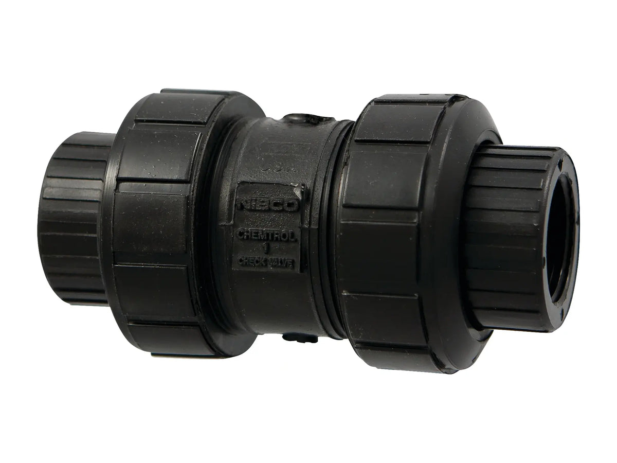 NIBCO MC818AA, 1 in. Ball Check Valve Threaded, True Union, Black PP, EPDM T61BCE
