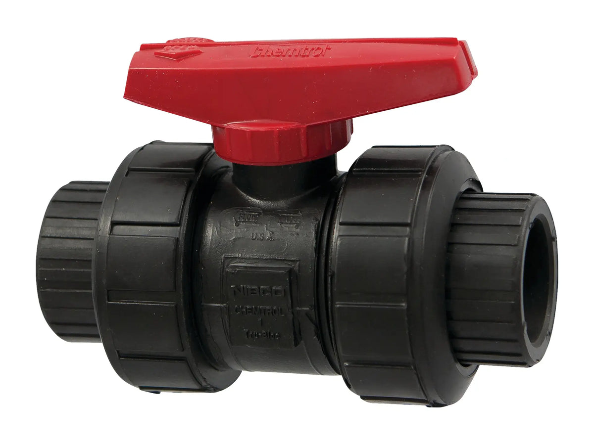 NIBCO MC909A6, 1/2 in. Ball Valve Model C, Socket, Tru-Bloc True Union, Black PP, FKM S61TBV