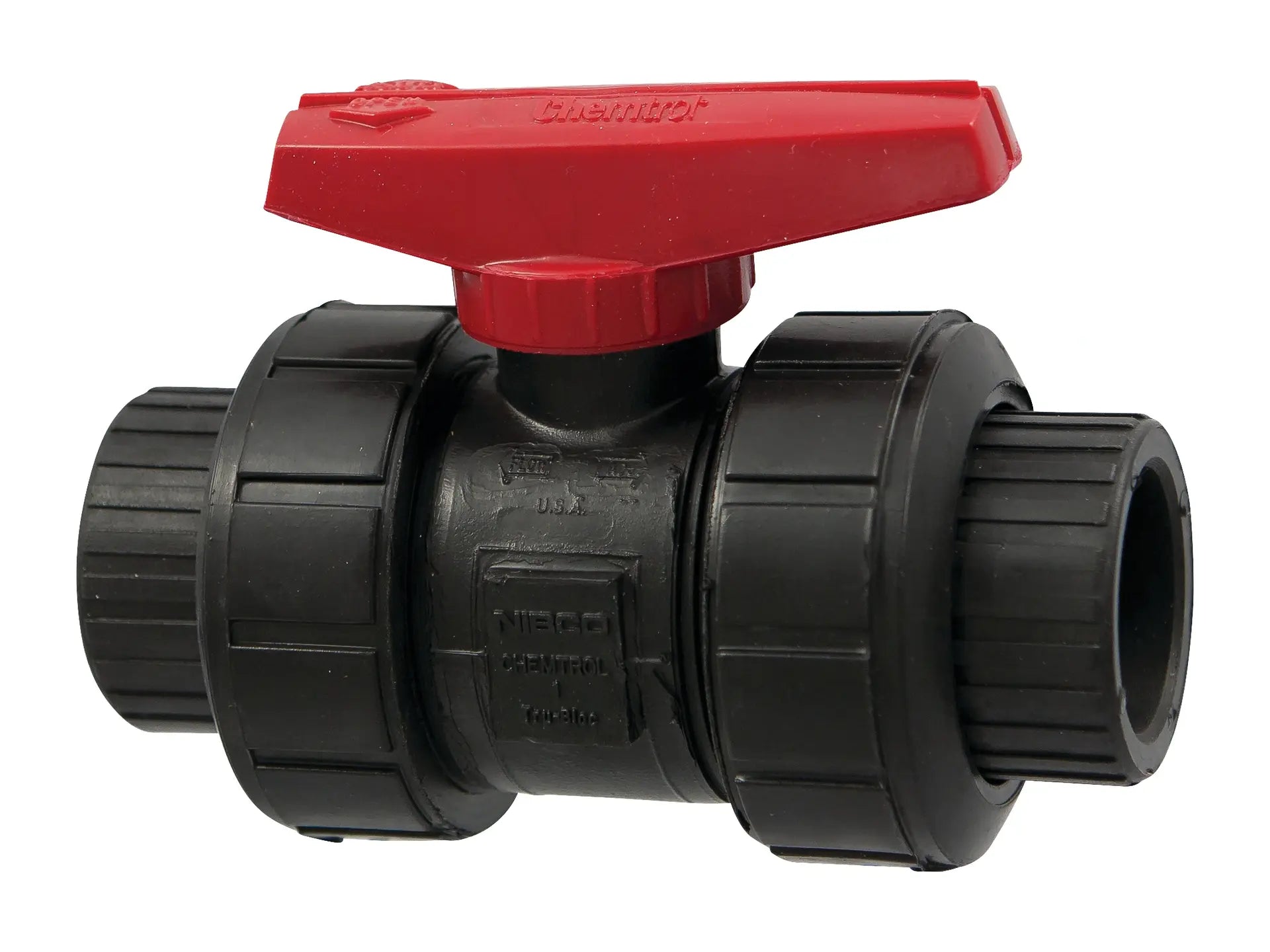 NIBCO MC909A6, 1/2 in. Ball Valve Model C, Socket, Tru-Bloc True Union, Black PP, FKM S61TBV