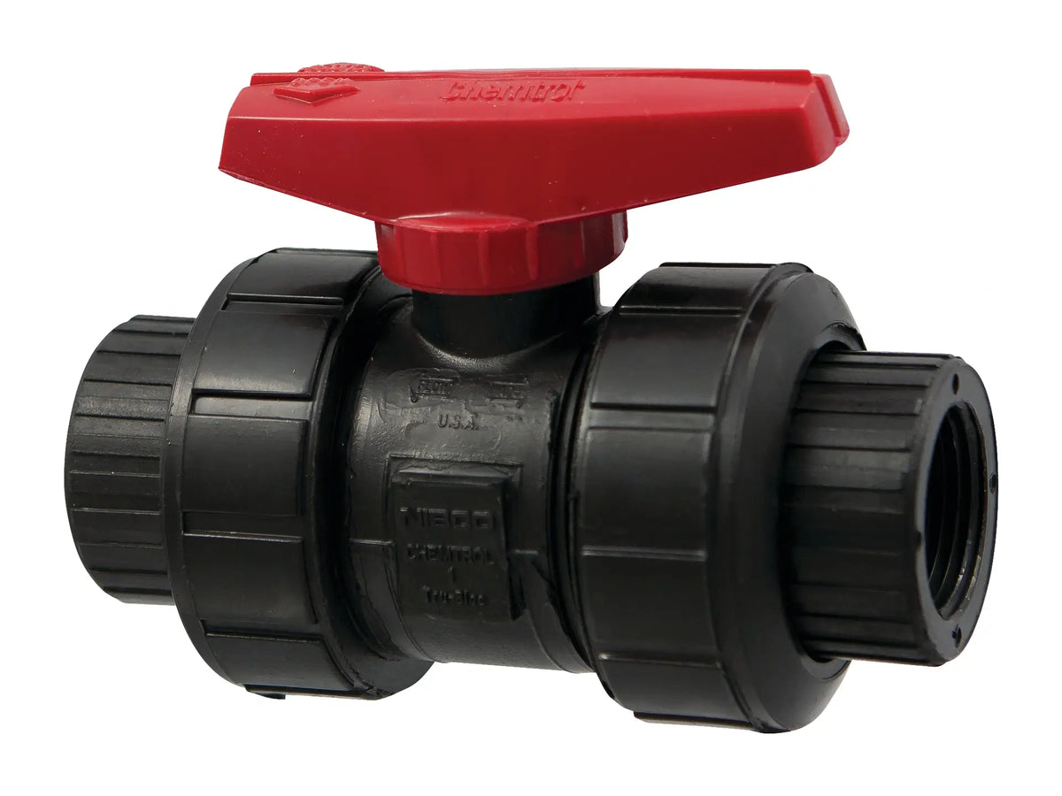 NIBCO MC910A6, 1/2 in. Ball Valve Model C, Threaded, Tru-Bloc True Union, Black PP, FKM T61TBV