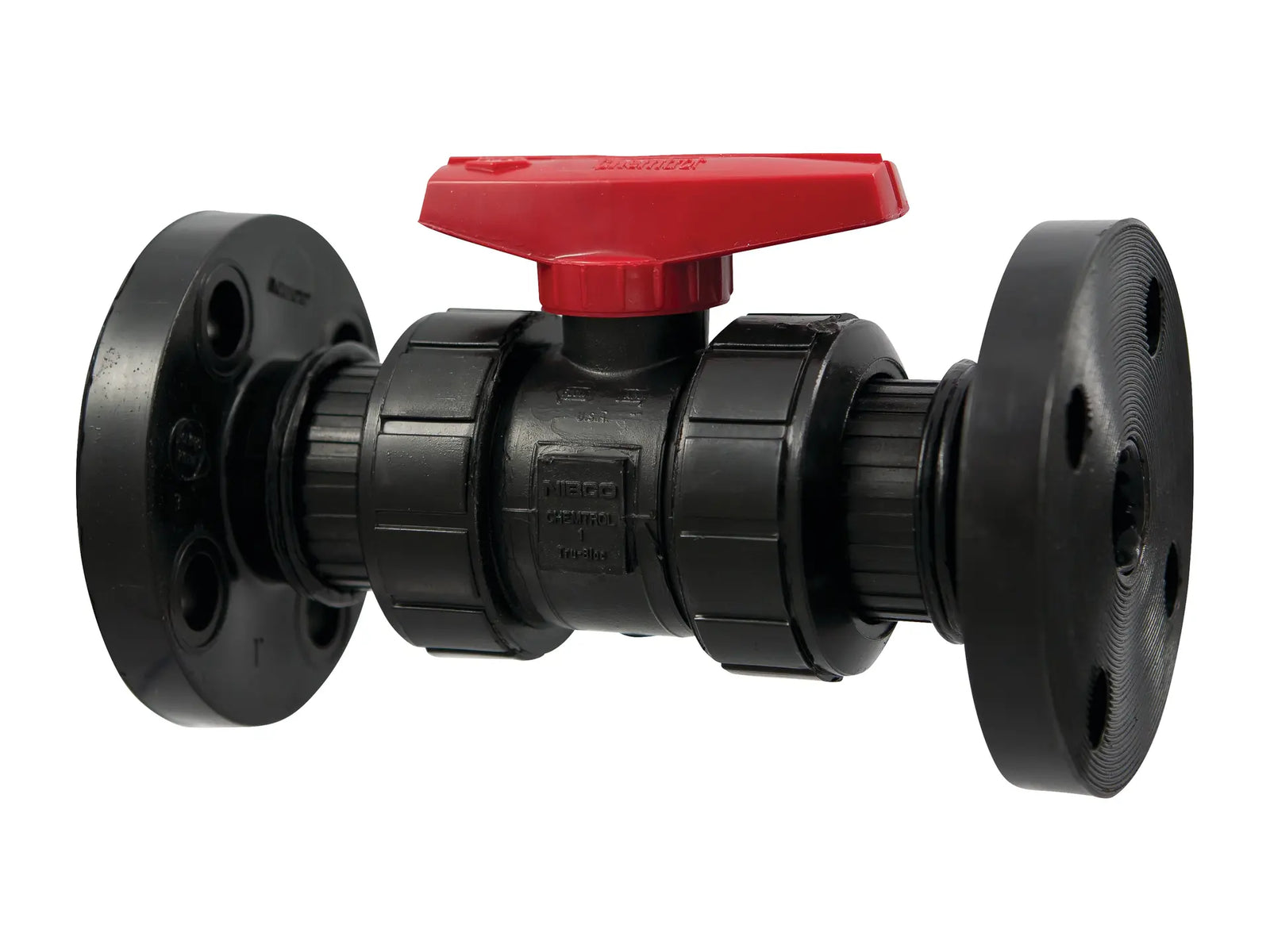 NIBCO MC912AA, 1 in. Ball Valve Model C, Flanged, Tru-Bloc True Union, Black PP, FKM F61TBV