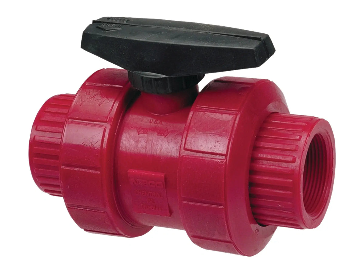 NIBCO MD910A8, 3/4in. Ball Valve Model C, Threaded, Tru-Bloc True Union, Kynar Red PVDF Sch 80