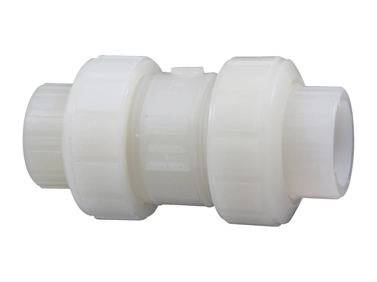NIBCO ME801AA, 1in. Ball Check Valve Socket, True Union, Kynar Natural PVDF Schedule 80, FKM S66BCV