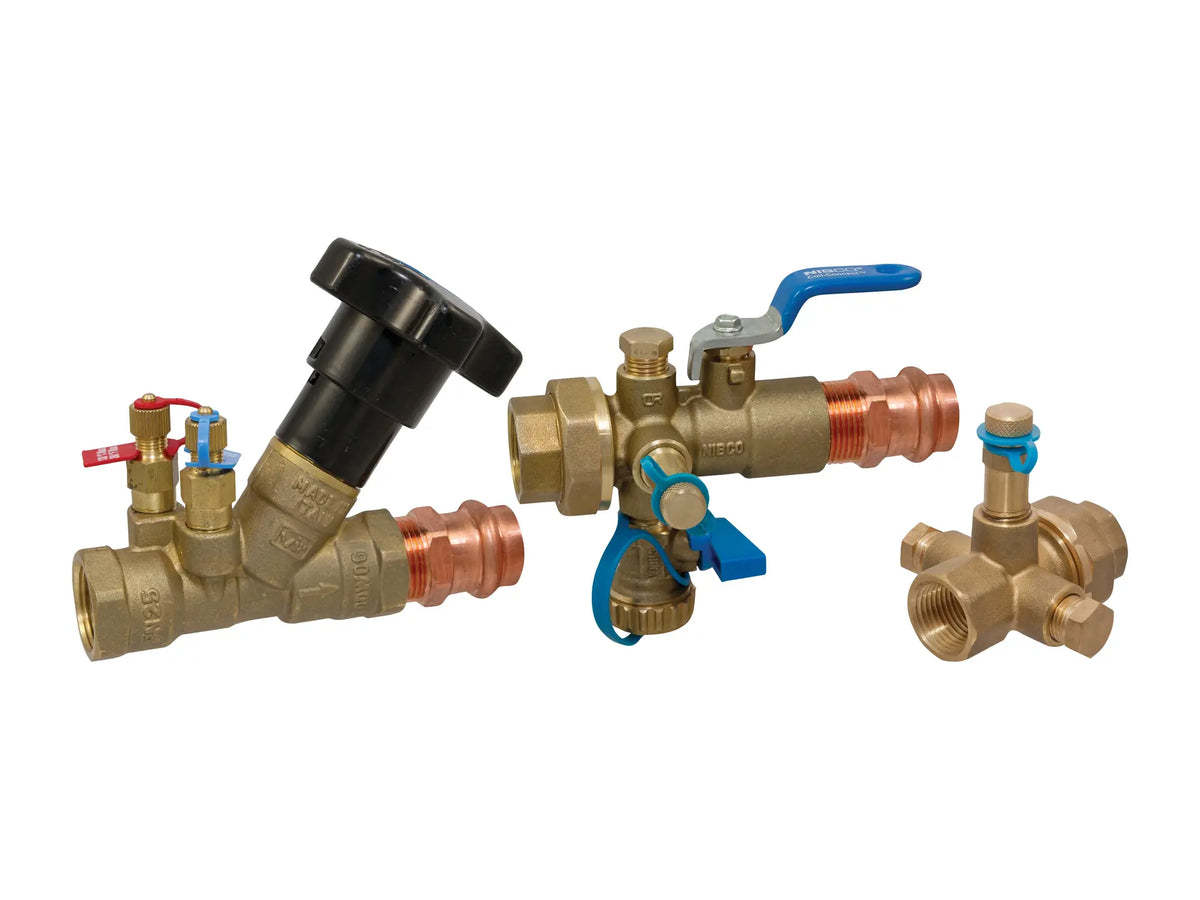 NIBCO NCC1P008, 3/4in. FLO-BOSS Coil-Connect Kit Thread x Press End, Manual Balancing, Iso Valve