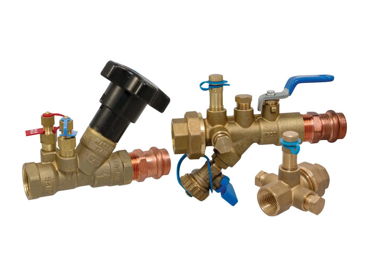 NIBCO NCC2P00A, 1in. FLO-BOSS Coil-Connect Kit Thread x Press End, Manual Balancing, Strainer Valve