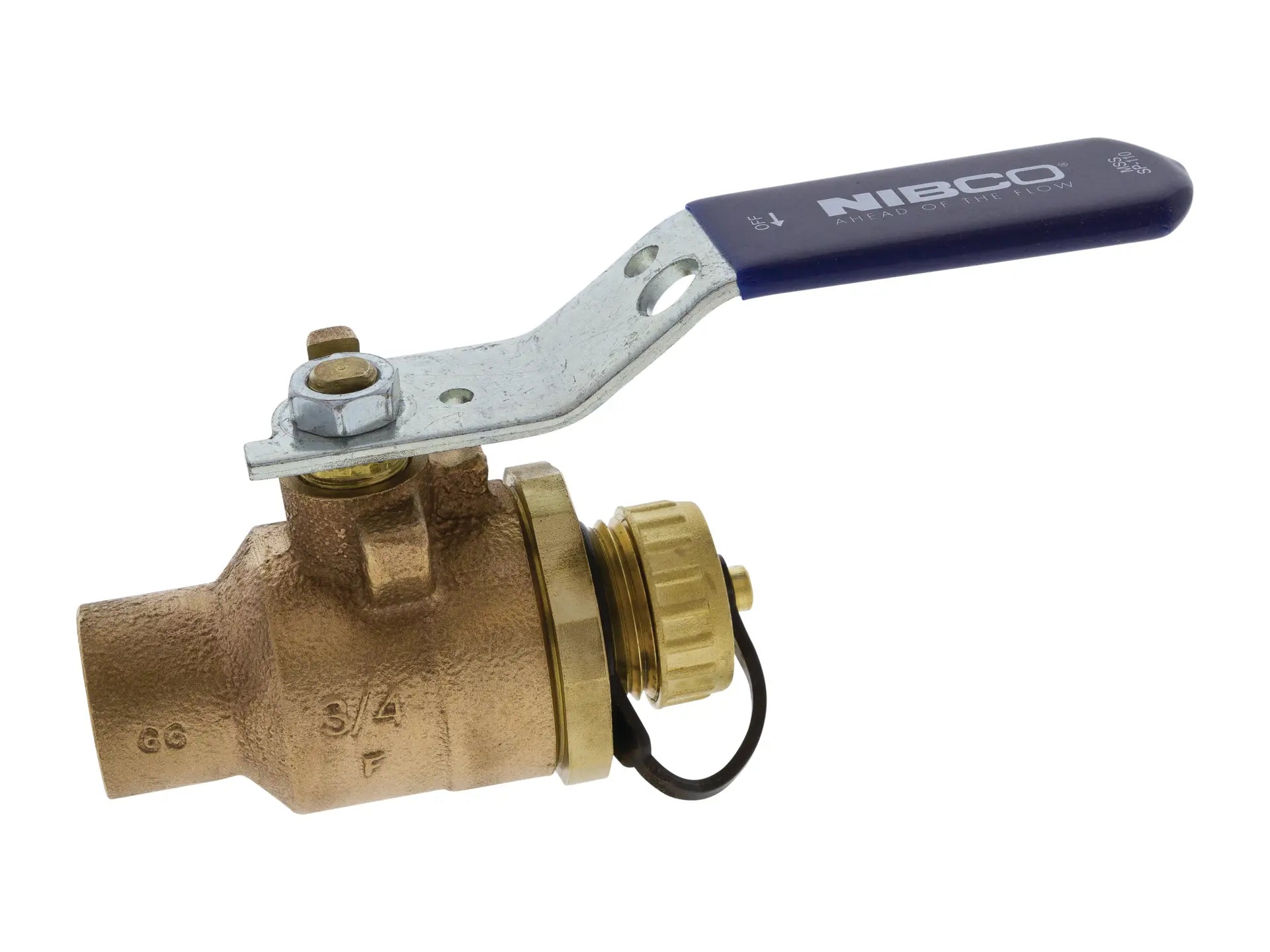 NIBCO NJ838H8, 3/4 in. Two-Piece Bronze Ball Valve Solder x Hose Connection S-585-70-66-HC