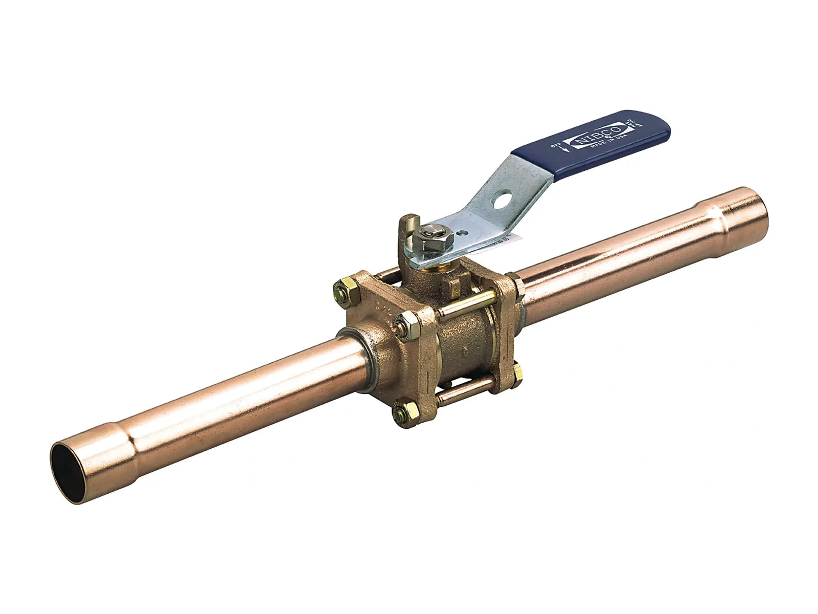NIBCO NJ93HC6, 1/2in. Three-Piece Bronze Ball Valve Medical Gas, Copper Stub Ends, Stainless Trim