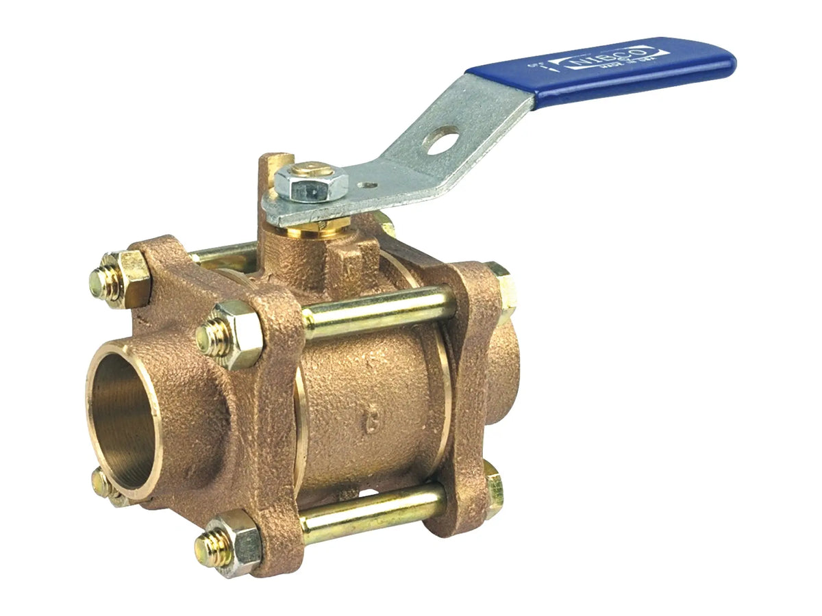 NIBCO NJ93LX28, 3/4 in. Three-Piece Bronze Ball Valve Full Port, Solder End Connections S595YLX