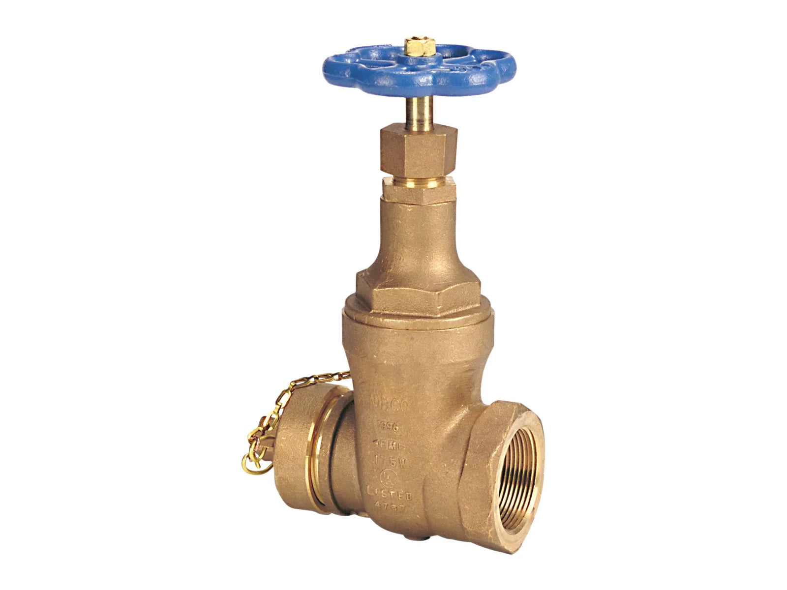 NIBCO NL0100E, 2-1/2 in. Gate Valve Bronze, Fire Protection, Hose Cap and Chain T-103-HC