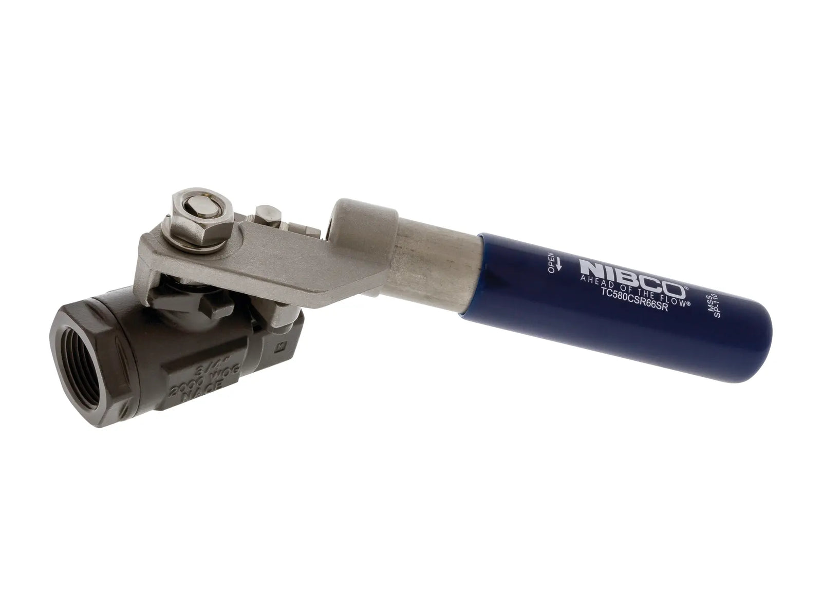 NIBCO NL94Z5A, 7/8 in.,1in. Two-Piece Carbon Steel Ball Valve Conv Port, SS Trim, Spring Ret Handle