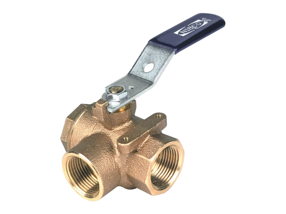 NIBCO NL95L1B, 1-1/4in. Two-Piece Bronze Ball Valve Three-Way, Conventional Port, Threaded