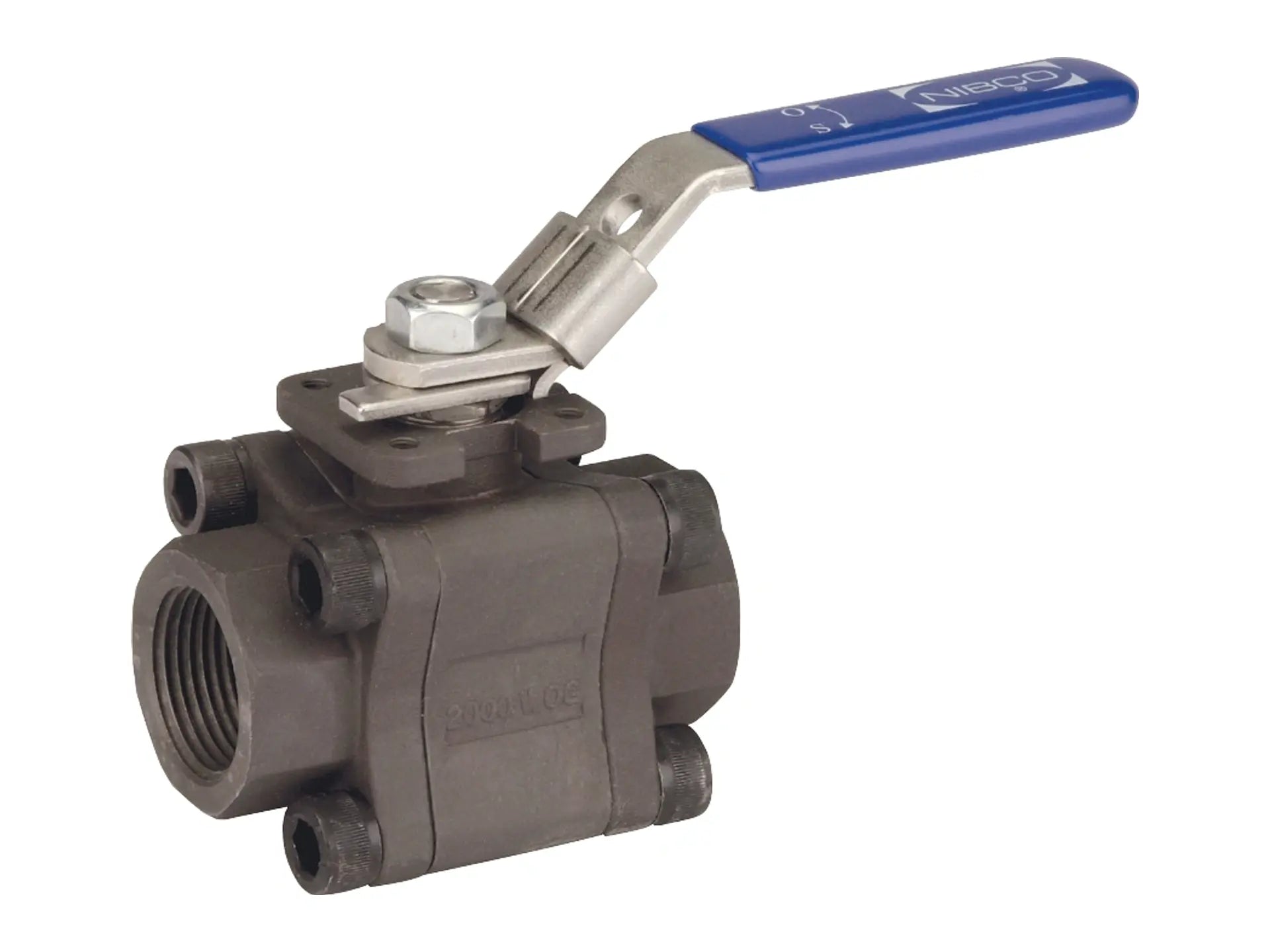 NIBCO NL97038, 3/4in. Three-Piece Carbon Steel Ball Valve Fire Safe, Threaded ISO Mount End