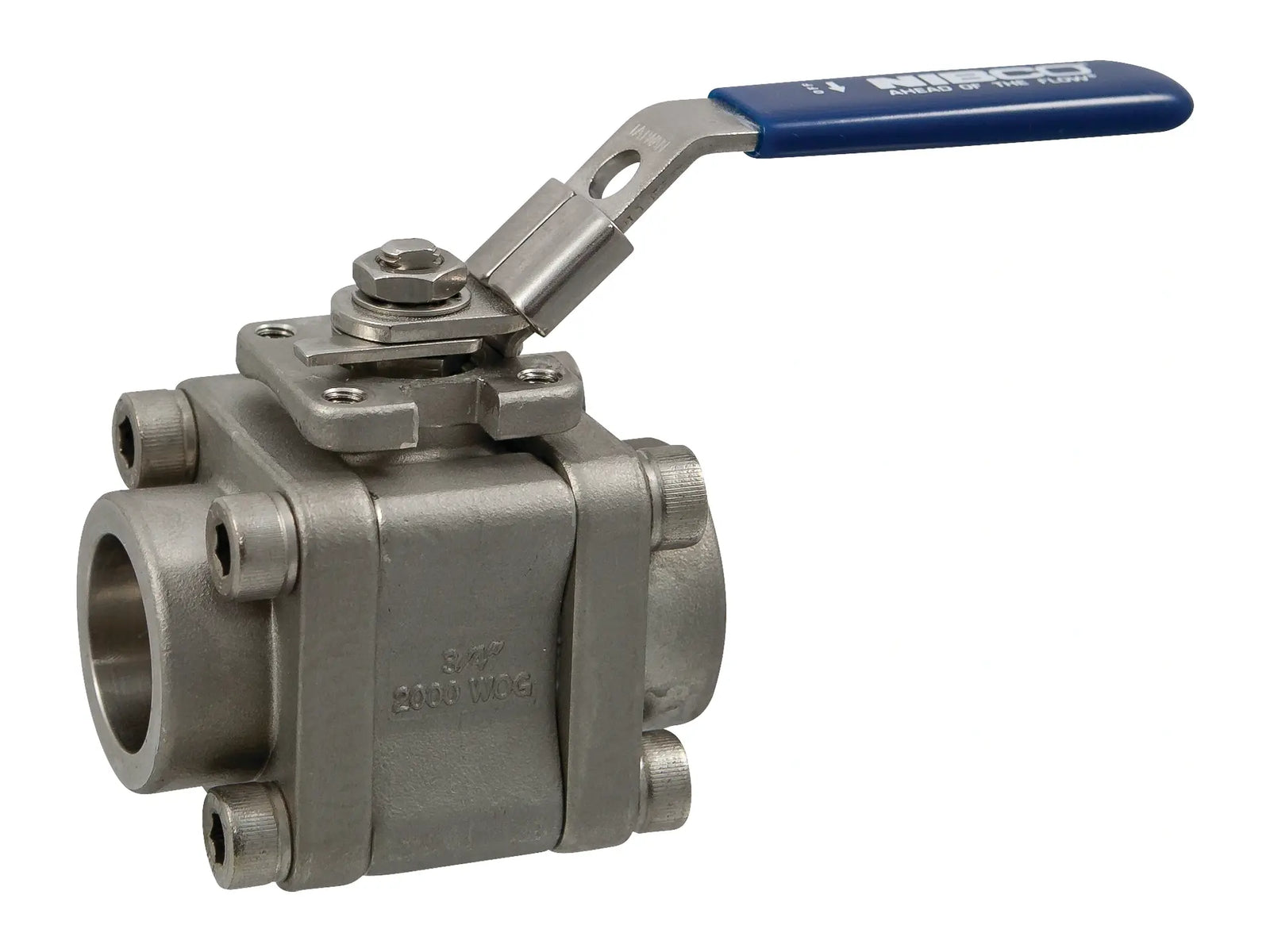 NIBCO NL9732C, 1-1/2in. Three-Piece Stainless Steel Ball Valve Socket Weld ISO Mount