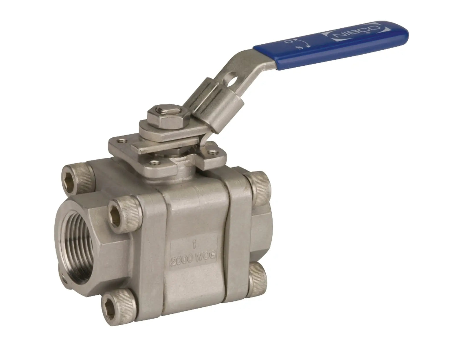 NIBCO NL9733C, 1-1/2in. Three-Piece Stainless Steel Ball Valve Threaded ISO Mount