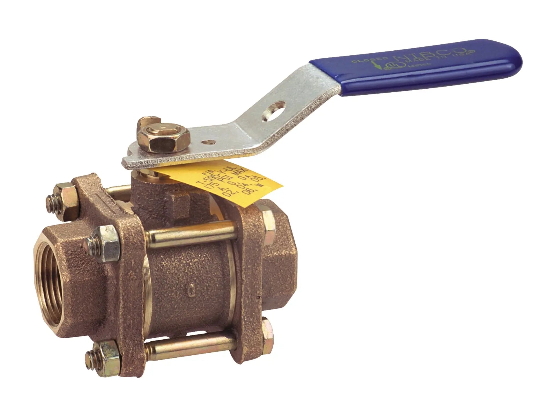 NIBCO NL99708, 3/4in. Three-Piece Bronze Ball Valve Full Port, Th Ends, UL Listed Flammable Liquids