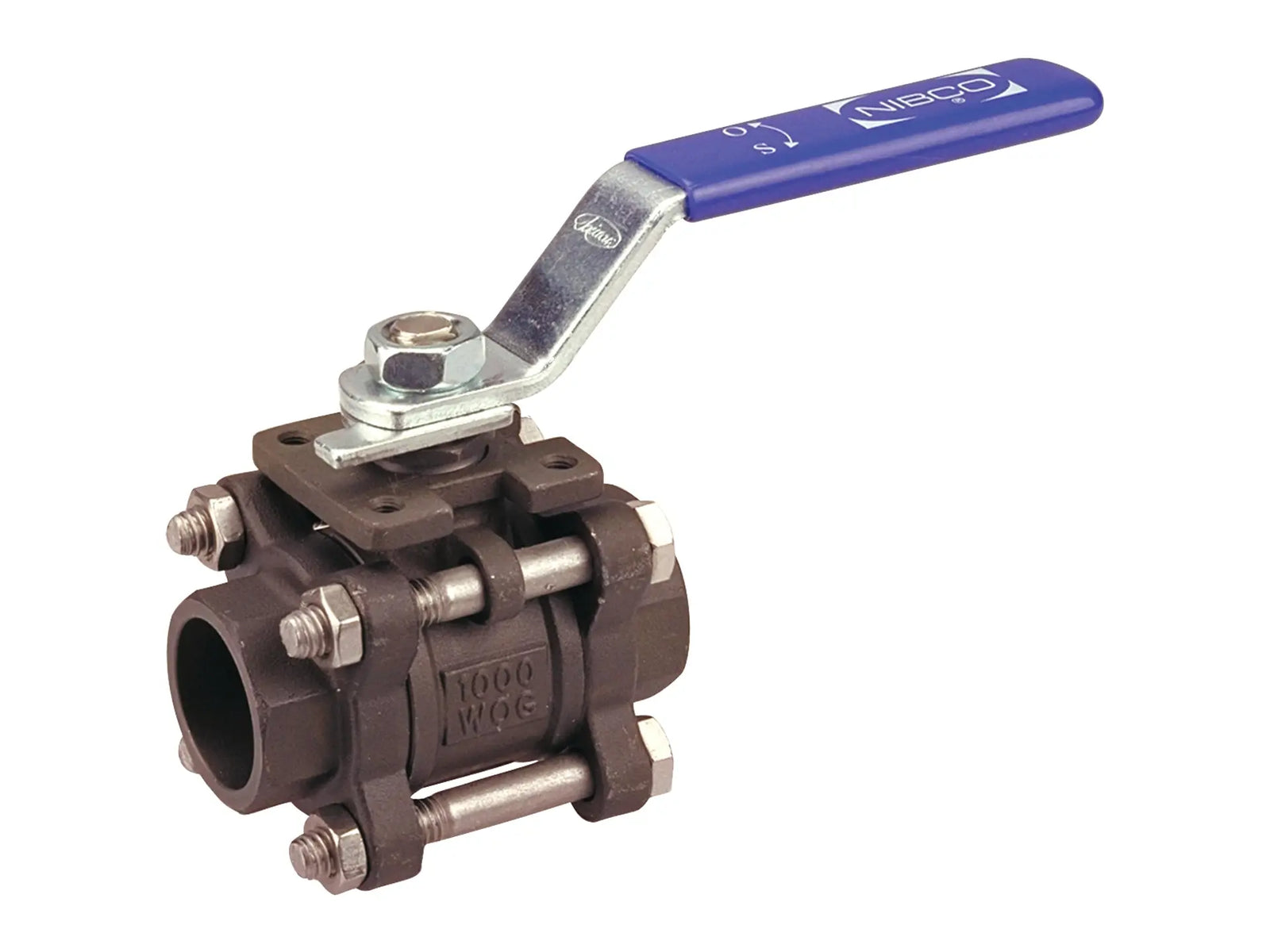 NIBCO NL99E36, 1/2in. Three-Piece Carbon Steel Ball Valve Full Port, Socket Weld ISO Mount