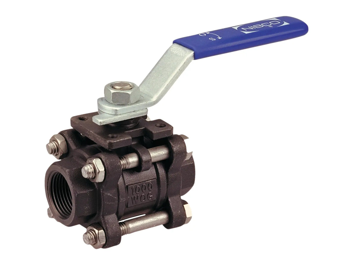 NIBCO NL99J54, 1/4in. Three-Piece Carbon Steel Ball Valve Full Port, Threaded ISO Mount