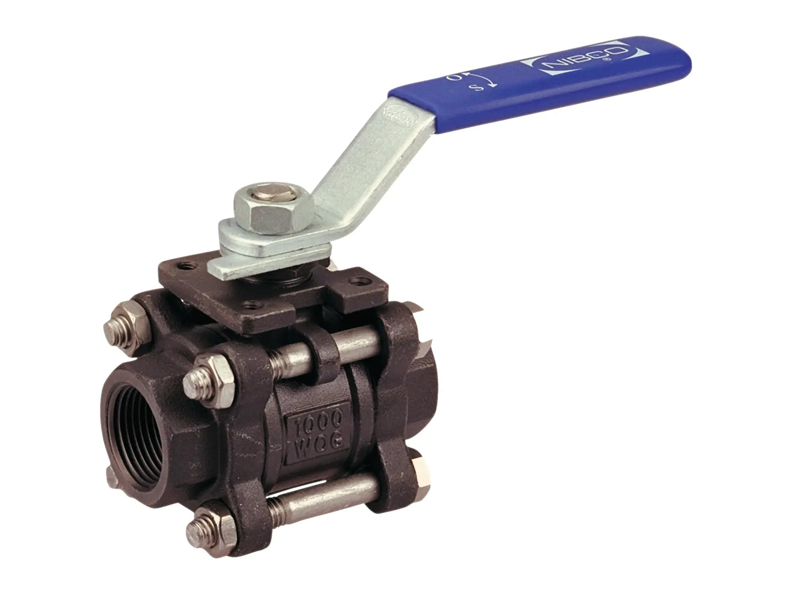 NIBCO NL99J5B, 1-1/4in. Three-Piece Carbon Steel Ball Valve Full Port, Threaded ISO Mount