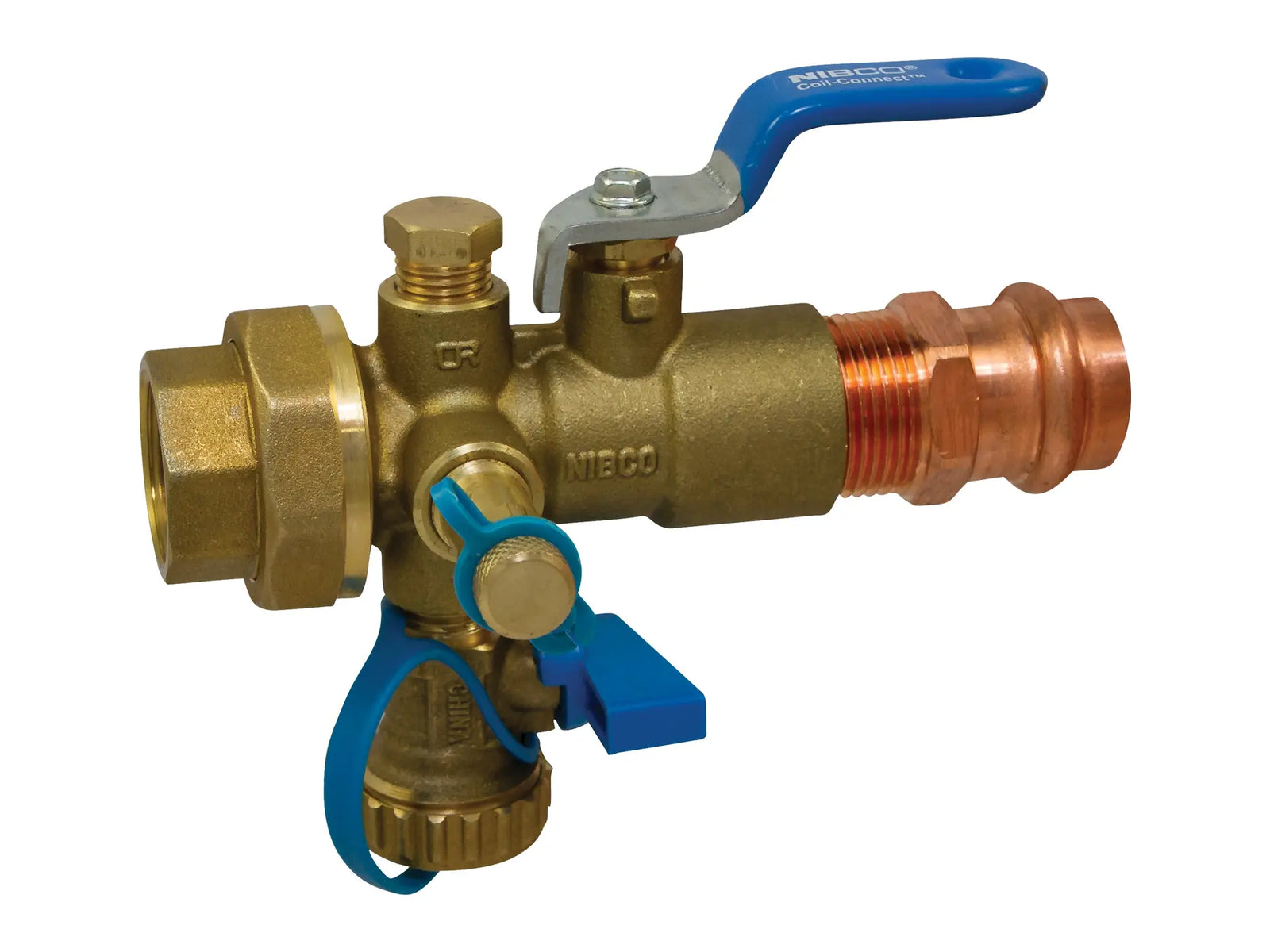 NIBCO NMP3X30A, 1in. Combination Ball Valve Press x Thread Ends, w/Union, Test Point & Drain Valve
