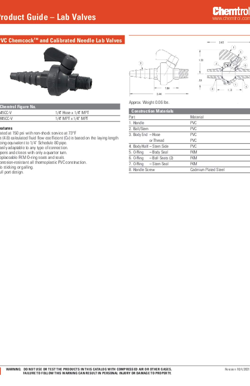 NIBCO PVC Chemcock and Calibrated Needle Lab Valve Submittal