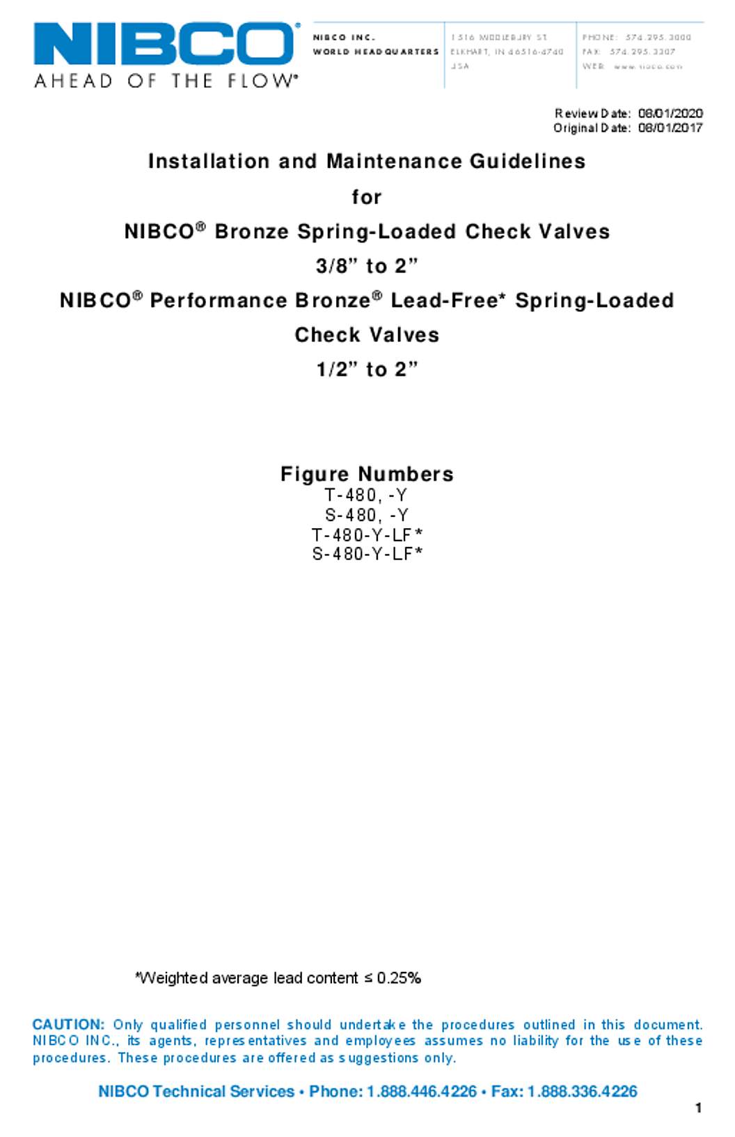 NIBCO Bronze Spring-Loaded Check Valves IOM Manual
