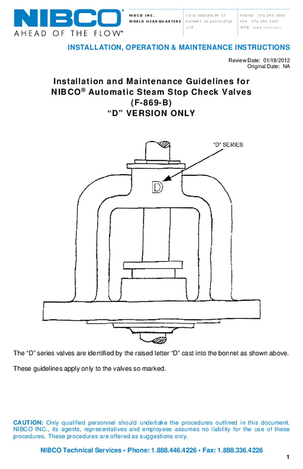 NIBCO Check Valve Automatic Stop F869B Operation Manual